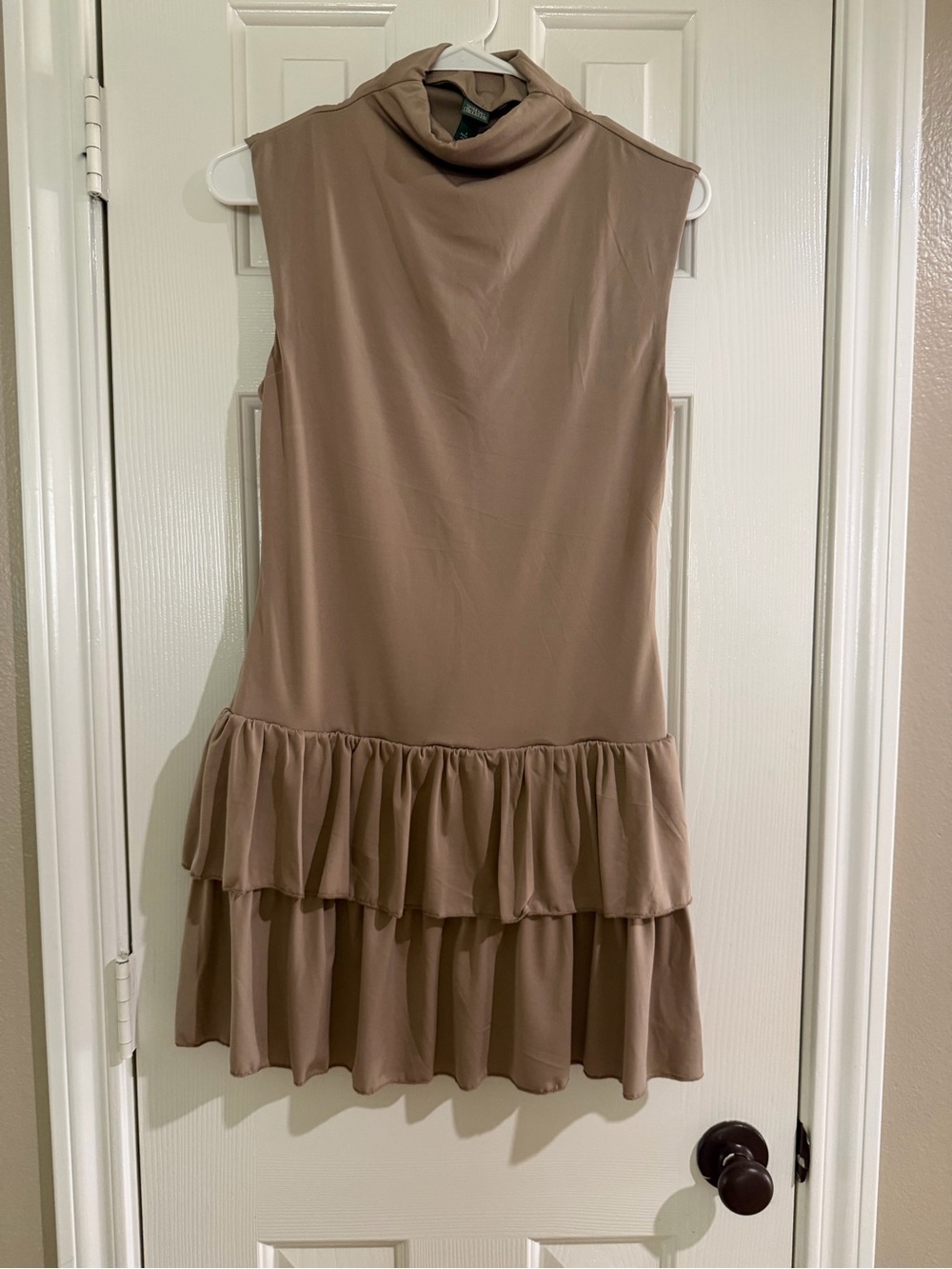 wild fable Taupe Sleeveless Cowl-Neck Ruffle Mini Dress